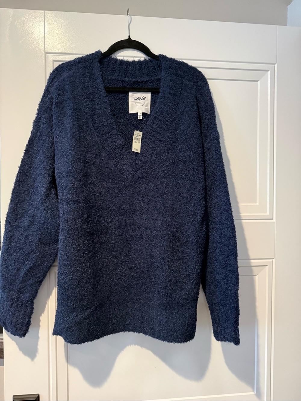 aerie Navy Plush V-Neck Pullover Sweater